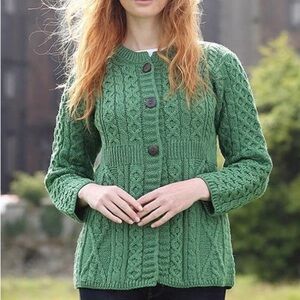Carraig Donn Ireland Green 100% Wool Irish Cardigan Sweater Women’s XL